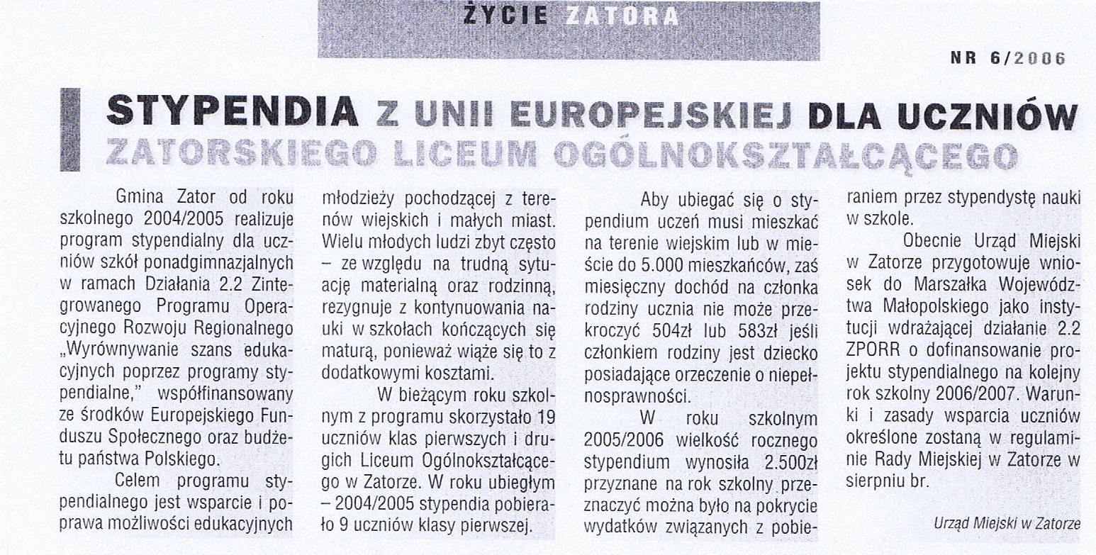 Artykuł z czerwca 2006  "Życia Zatora"